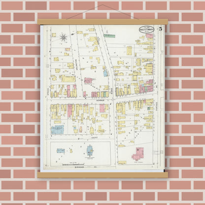 Old map wall art mockup — magnetic wood frame on brick wall — Sanborn Fire Insurance Map from Sault Sainte Marie, Chippewa County, Michigan (1895), Sheet #0005