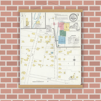 Old map wall art mockup — magnetic wood frame on brick wall — Sanborn Fire Insurance Map from Savona, Steuben County, New York (1915) - Complete Map Set
