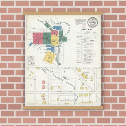 Old map wall art mockup — magnetic wood frame on brick wall — Sanborn Fire Insurance Map from Patton, Cambria County, Pennsylvania (1903) - Complete Map Set