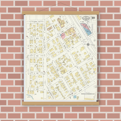 Old map wall art mockup — magnetic wood frame on brick wall — Sanborn Fire Insurance Map from Ishpeming, Marquette County, Michigan (1911), Sheet #0010