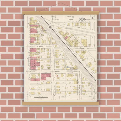 Old map wall art mockup — magnetic wood frame on brick wall — Sanborn Fire Insurance Map from Willard, Huron County, Ohio (1922), Sheet #0004