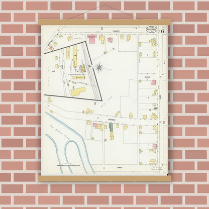 Old map wall art mockup — magnetic wood frame on brick wall — Sanborn Fire Insurance Map from Freeport, Armstrong County, Pennsylvania (1902), Sheet #0006