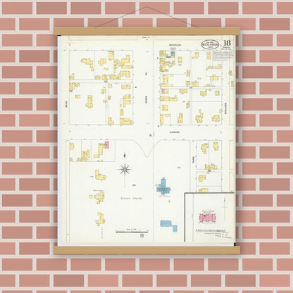 Old map wall art mockup — magnetic wood frame on brick wall — Sanborn Fire Insurance Map from Mount Vernon, Knox County, Ohio (1903), Sheet #0018