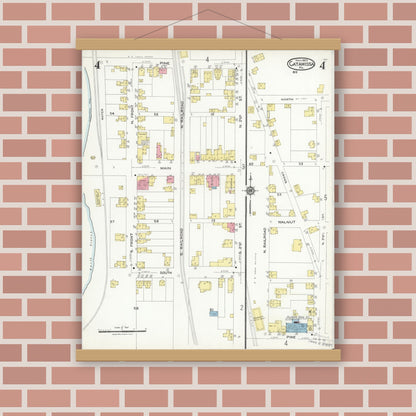 Old map wall art mockup — magnetic wood frame on brick wall — Sanborn Fire Insurance Map from Catawissa, Columbia County, Pennsylvania (1923), Sheet #0004