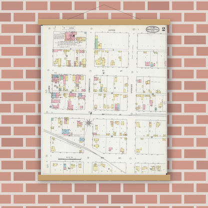 Old map wall art mockup — magnetic wood frame on brick wall — Sanborn Fire Insurance Map from Shakopee, Scott County, Minnesota (1895), Sheet #0002