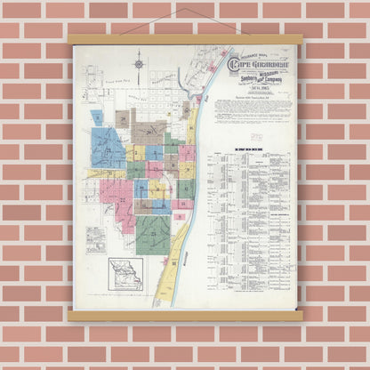 Old map wall art mockup — magnetic wood frame on brick wall — Sanborn Fire Insurance Map from Cape Girardeau, Cape Girardeau County, Missouri (1915) - Complete Map Set
