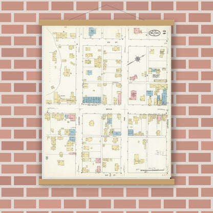 Old map wall art mockup — magnetic wood frame on brick wall — Sanborn Fire Insurance Map from Milford, Pike County, Pennsylvania (1912), Sheet #0002