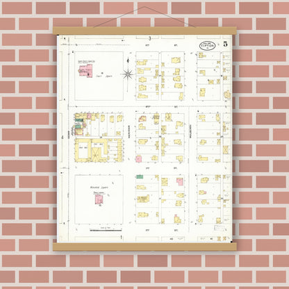 Old map wall art mockup — magnetic wood frame on brick wall — Sanborn Fire Insurance Map from Tipton, Cedar County, Iowa (1906), Sheet #0005