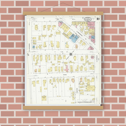 Old map wall art mockup — magnetic wood frame on brick wall — Sanborn Fire Insurance Map from Alpena, Alpena County, Michigan (1910), Sheet #0010