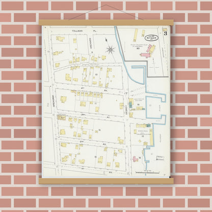 Old map wall art mockup — magnetic wood frame on brick wall — Sanborn Fire Insurance Map from Nyack, Rockland County, New York. (1892), Sheet #0003