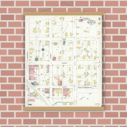 Old map wall art mockup — magnetic wood frame on brick wall — Sanborn Fire Insurance Map from Frankton, Madison County, Indiana (1909), Sheet #0003
