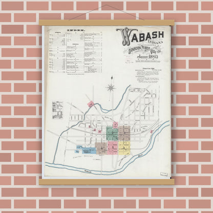 Old map wall art mockup — magnetic wood frame on brick wall — Sanborn Fire Insurance Map from Wabash, Wabash County, Indiana (1893) - Complete Map Set