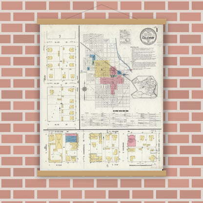 Old map wall art mockup — magnetic wood frame on brick wall — Sanborn Fire Insurance Map from Coleman, Coleman County, Texas (1916) - Complete Map Set