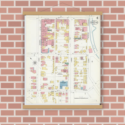 Old map wall art mockup — magnetic wood frame on brick wall — Sanborn Fire Insurance Map from Middletown, Butler County, Ohio (1901), Sheet #0004