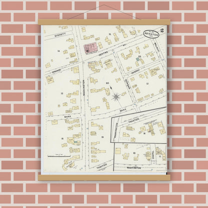 Old map wall art mockup — magnetic wood frame on brick wall — Sanborn Fire Insurance Map from Abington, Plymouth County, Massachusetts (1891), Sheet #0002
