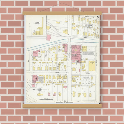 Old map wall art mockup — magnetic wood frame on brick wall — Sanborn Fire Insurance Map from Middletown, Butler County, Ohio (1901), Sheet #0005