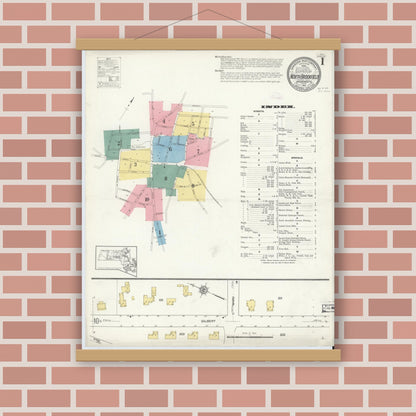 Old map wall art mockup — magnetic wood frame on brick wall — Sanborn Fire Insurance Map from North Brookfield, Worcester County, Massachusetts (1913) - Complete Map Set