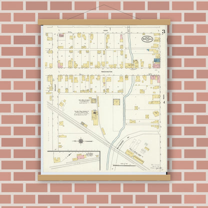 Old map wall art mockup — magnetic wood frame on brick wall — Sanborn Fire Insurance Map from New Paris, Preble County, Ohio (1911), Sheet #0003
