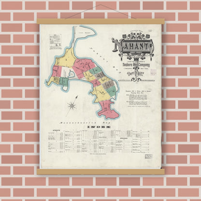 Old map wall art mockup — magnetic wood frame on brick wall — Sanborn Fire Insurance Map from Nahant, Essex County, Massachusetts (1907), Sheet #0001