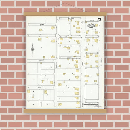 Old map wall art mockup — magnetic wood frame on brick wall — Sanborn Fire Insurance Map from McKinney, Collin County, Texas (1920), Sheet #0021