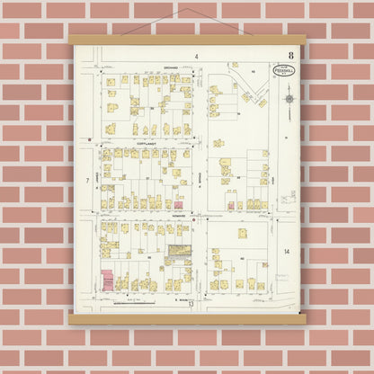 Old map wall art mockup — magnetic wood frame on brick wall — Sanborn Fire Insurance Map from Peekskill, Westchester County, New York (1911), Sheet #0008
