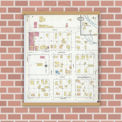 Old map wall art mockup — magnetic wood frame on brick wall — Sanborn Fire Insurance Map from Hart, Oceana County, Michigan (1920), Sheet #0004