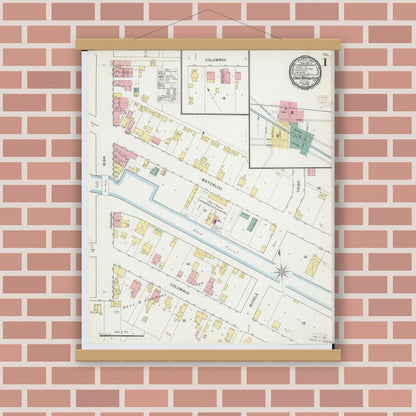 Old map wall art mockup — magnetic wood frame on brick wall — Sanborn Fire Insurance Map from Canal Winchester, Franklin County, Ohio (1895) - Complete Map Set