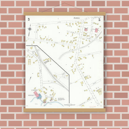 Old map wall art mockup — magnetic wood frame on brick wall — Sanborn Fire Insurance Map from Templeton, Worcester County, Massachusetts (1934), Sheet #0005