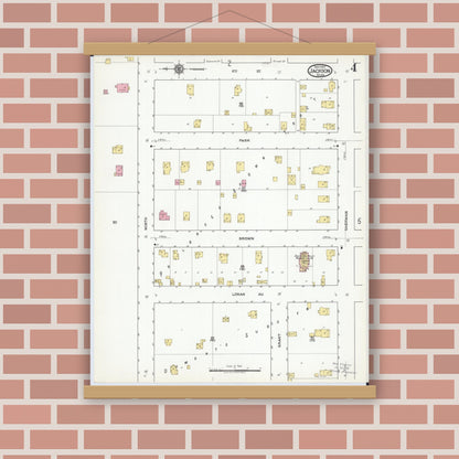 Old map wall art mockup — magnetic wood frame on brick wall — Sanborn Fire Insurance Map from Jackson, Jackson County, Minnesota (1917), Sheet #0004