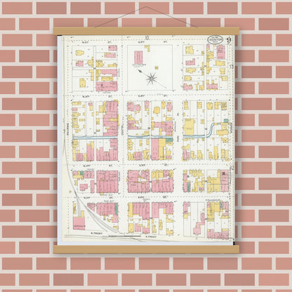 Old map wall art mockup — magnetic wood frame on brick wall — Sanborn Fire Insurance Map from Ironton, Lawrence County, Ohio (1904), Sheet #0009