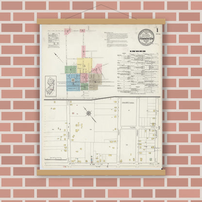Old map wall art mockup — magnetic wood frame on brick wall — Sanborn Fire Insurance Map from Hammonton, Atlantic County, New Jersey (1914) - Complete Map Set