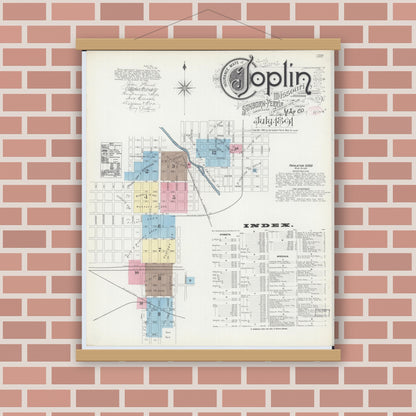 Old map wall art mockup — magnetic wood frame on brick wall — Sanborn Fire Insurance Map from Joplin, Jasper County, Missouri (1891) - Complete Map Set