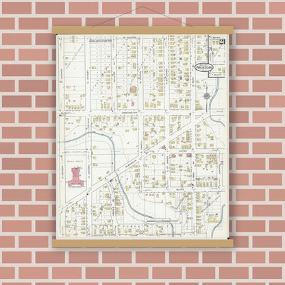 Old map wall art mockup — magnetic wood frame on brick wall — Sanborn Fire Insurance Map from Waukegan, Lake County, Illinois (1917), Sheet #0021