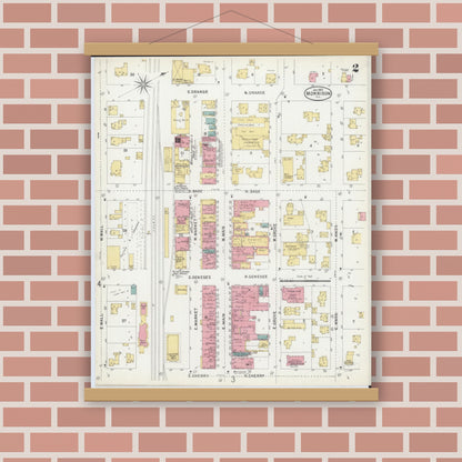 Old map wall art mockup — magnetic wood frame on brick wall — Sanborn Fire Insurance Map from Morrison, Whiteside County, Illinois (1903), Sheet #0002