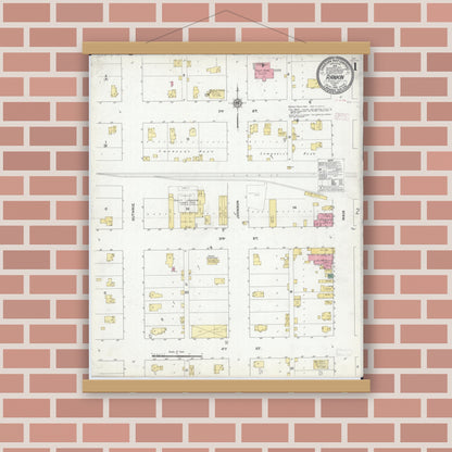 Old map wall art mockup — magnetic wood frame on brick wall — Sanborn Fire Insurance Map from Rankin, Vermilion County, Illinois (1910) - Complete Map Set