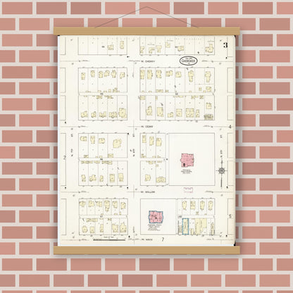 Old map wall art mockup — magnetic wood frame on brick wall — Sanborn Fire Insurance Map from Cherokee, Cherokee County, Iowa (1914), Sheet #0003
