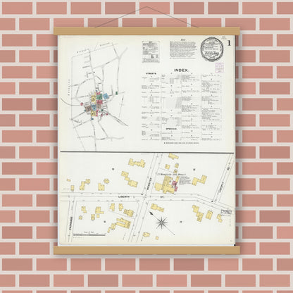 Old map wall art mockup — magnetic wood frame on brick wall — Sanborn Fire Insurance Map from Rockland, Plymouth County, Massachusetts (1901), Sheet #0001