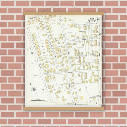 Old map wall art mockup — magnetic wood frame on brick wall — Sanborn Fire Insurance Map from Everett, Middlesex County, Massachusetts (1903), Sheet #0024