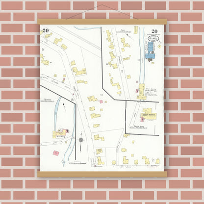 Old map wall art mockup — magnetic wood frame on brick wall — Sanborn Fire Insurance Map from Athol, Worcester County, Massachusetts (1936), Sheet #0020