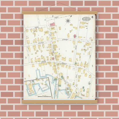 Old map wall art mockup — magnetic wood frame on brick wall — Sanborn Fire Insurance Map from Edgartown, Dukes County, Massachusetts (1904), Sheet #0004