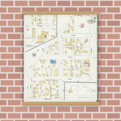 Old map wall art mockup — magnetic wood frame on brick wall — Sanborn Fire Insurance Map from Chippewa Falls, Chippewa County, Wisconsin (1903), Sheet #0008