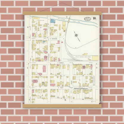 Old map wall art mockup — magnetic wood frame on brick wall — Sanborn Fire Insurance Map from Danville, Montour County, Pennsylvania (1913), Sheet #0010