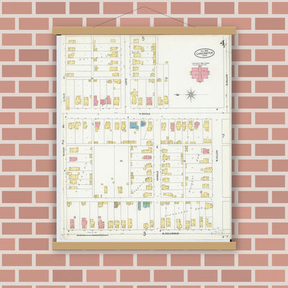 Old map wall art mockup — magnetic wood frame on brick wall — Sanborn Fire Insurance Map from Lancaster, Fairfield County, Ohio (1904), Sheet #0004