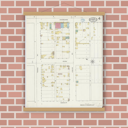 Old map wall art mockup — magnetic wood frame on brick wall — Sanborn Fire Insurance Map from San Angelo, Tom Green County, Texas (1894), Sheet #0004