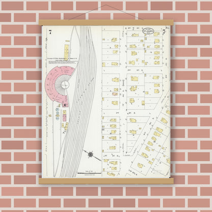 Old map wall art mockup — magnetic wood frame on brick wall — Sanborn Fire Insurance Map from Saint James, Watonwan County, Minnesota (1924), Sheet #0007