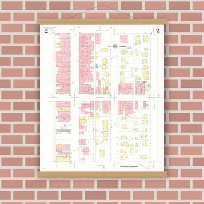Old map wall art mockup — magnetic wood frame on brick wall — Sanborn Fire Insurance Map from Webster City, Hamilton County, Iowa (1938), Sheet #0002