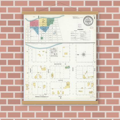 Old map wall art mockup — magnetic wood frame on brick wall — Sanborn Fire Insurance Map from Titusville, Brevard County, Florida (1908) - Complete Map Set