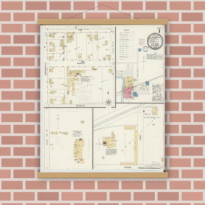 Old map wall art mockup — magnetic wood frame on brick wall — Sanborn Fire Insurance Map from La Rue, Marion County, Ohio (1901) - Complete Map Set