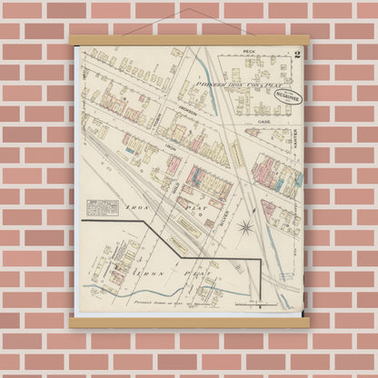 Old map wall art mockup — magnetic wood frame on brick wall — Sanborn Fire Insurance Map from Negaunee, Marquette County, Michigan (1884), Sheet #0002