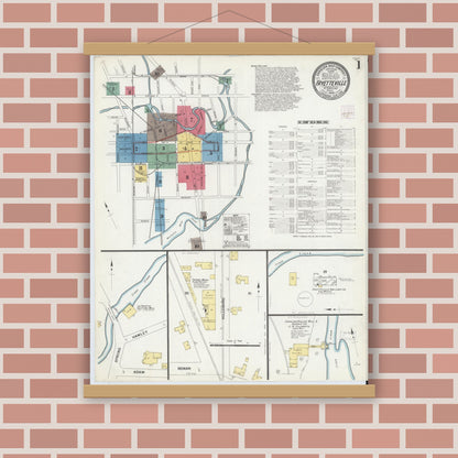 Old map wall art mockup — magnetic wood frame on brick wall — Sanborn Fire Insurance Map from Fayetteville, Cumberland County, North Carolina (1908) - Complete Map Set